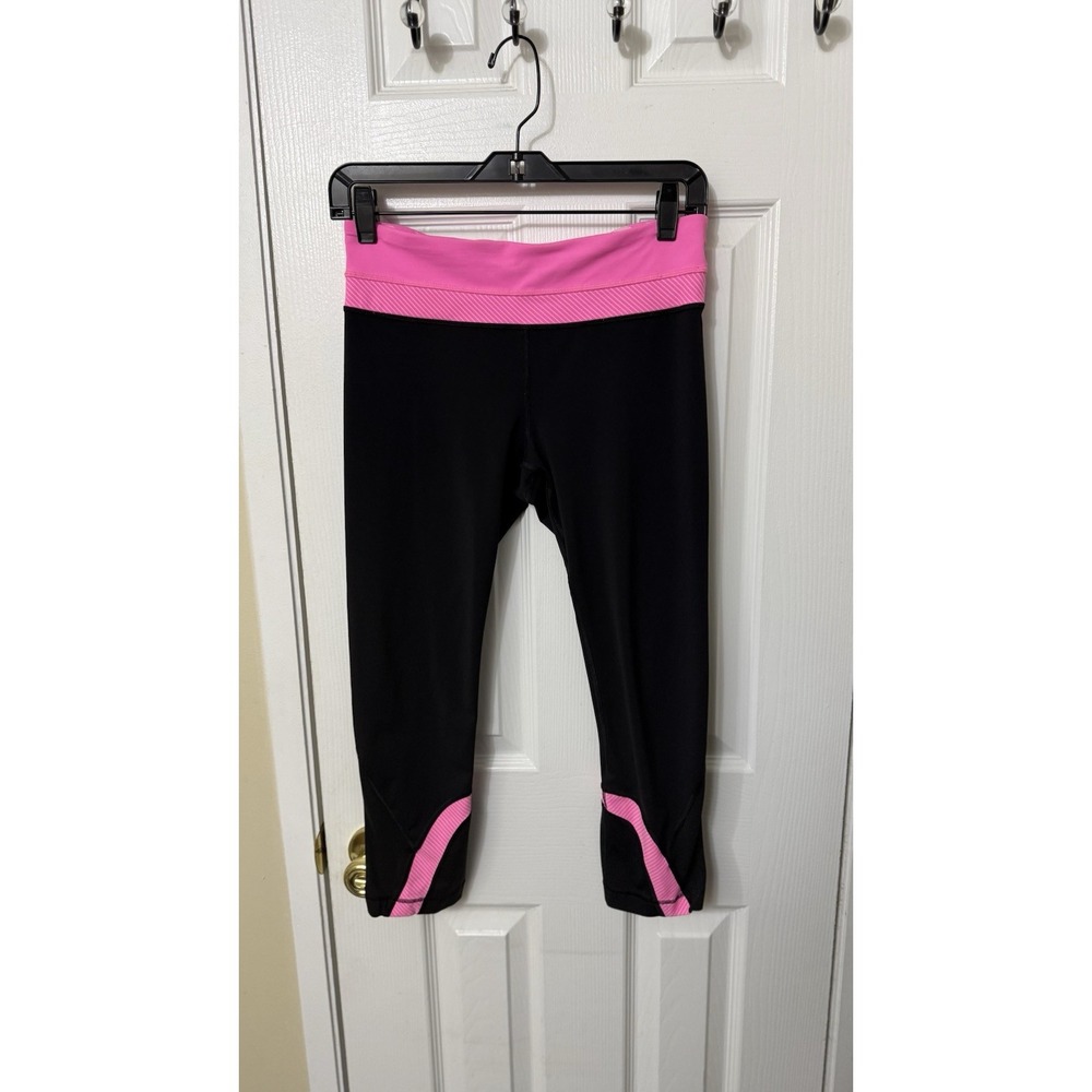 Lululemon Run Inspire Crop II Black White Pink Legging Womens 6 Active Workout